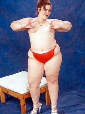 Small Titted Fat Babe in Red Panties Posing and Flashing Pussy